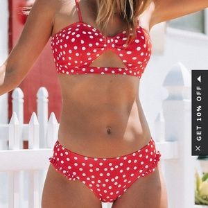 Cupshe red and white polka dot bikini, size M